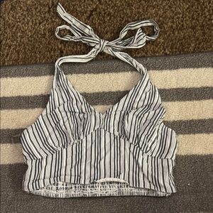 American Eagle Outfitters White and Gray Crop Tie Front Tank Top